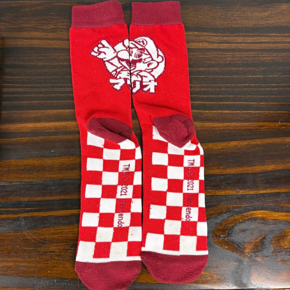 Nintendo Super Mario Red Checkered Socks White Logo Video Game